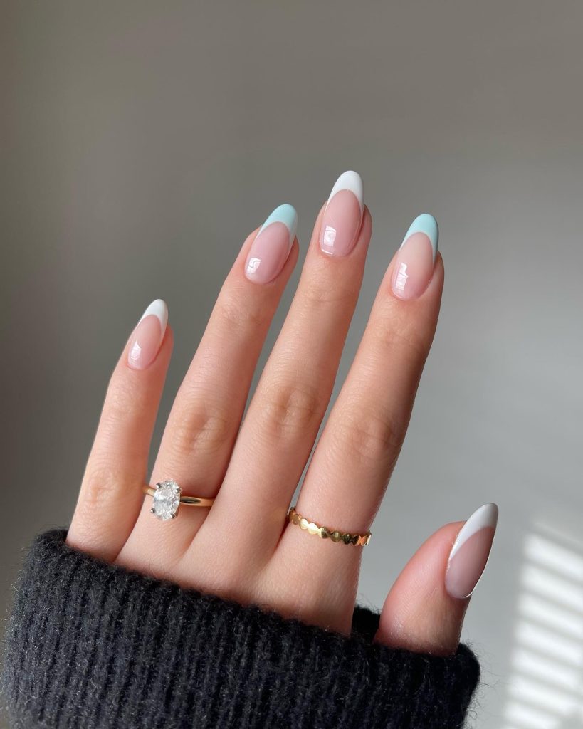 Blue and White French Tip Nails
