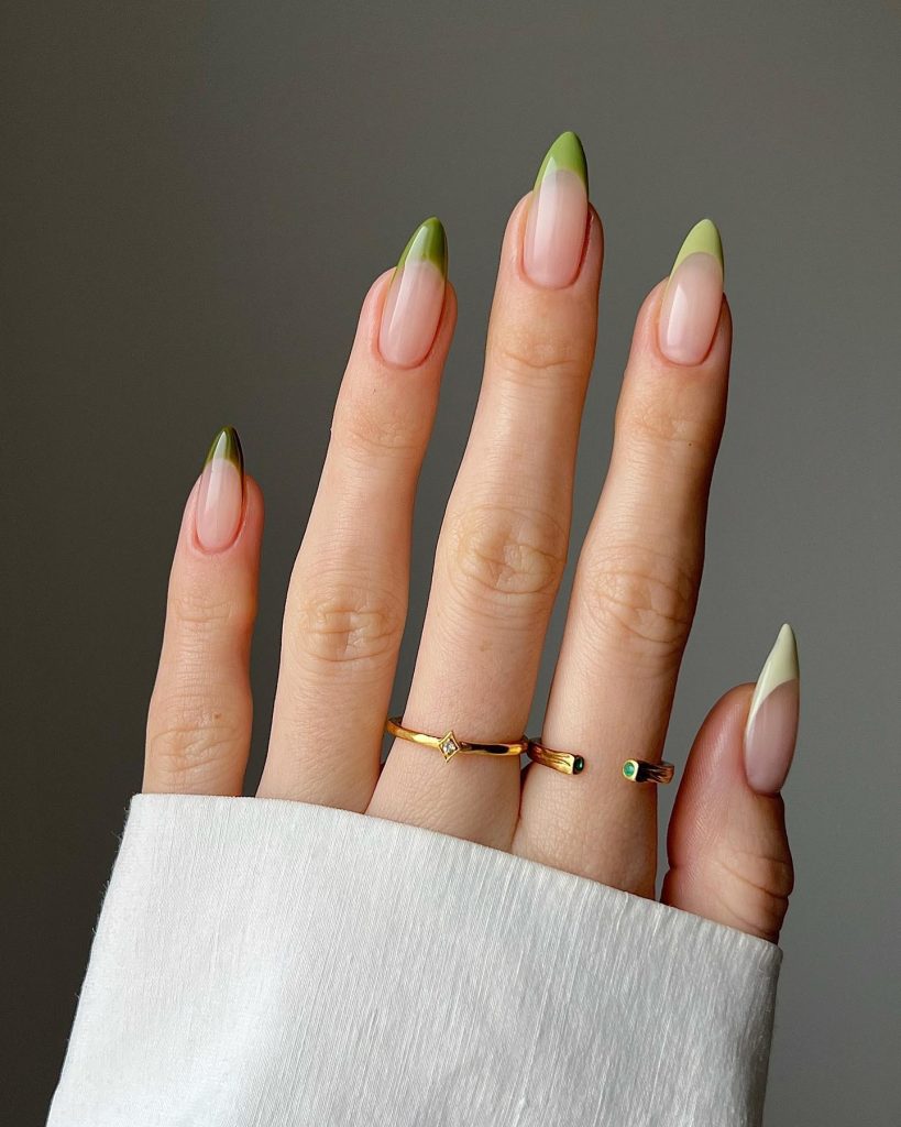Green Ombre French Tip Nails