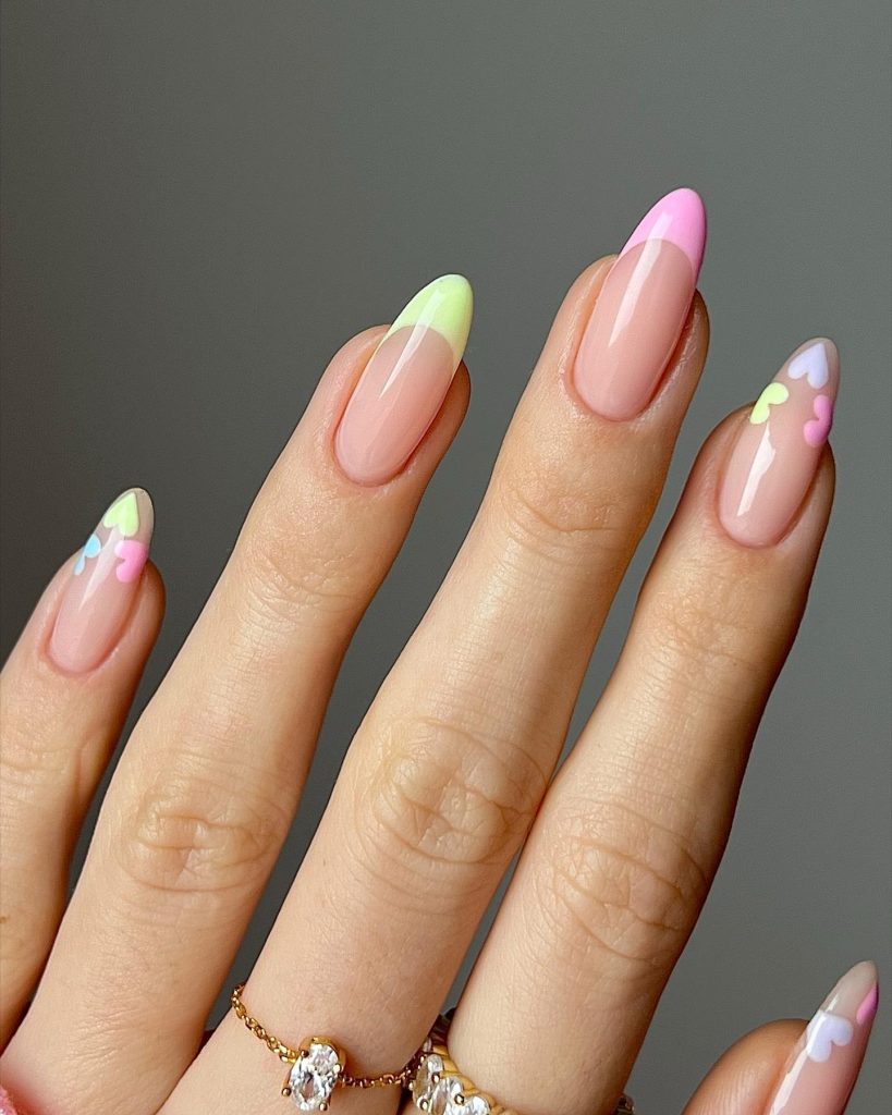 Pastel French Tips with Hearts Nail Art