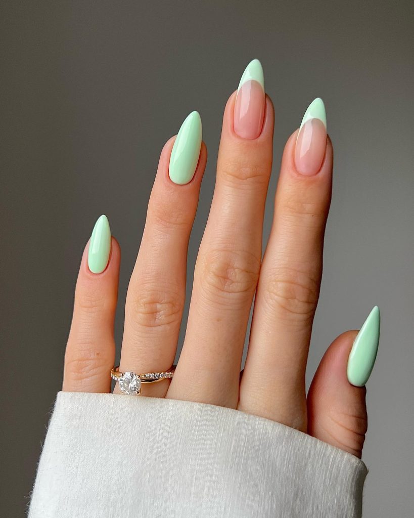 Pastel Green French Tip Spring Nails