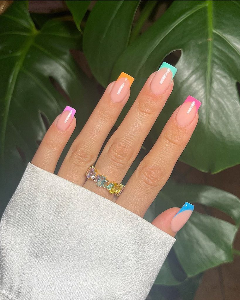 Rainbow French Tip Nails