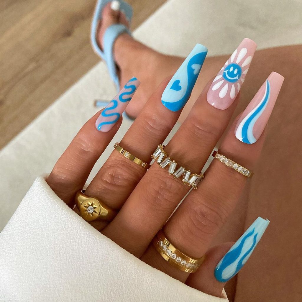 beach blue mix and match nails