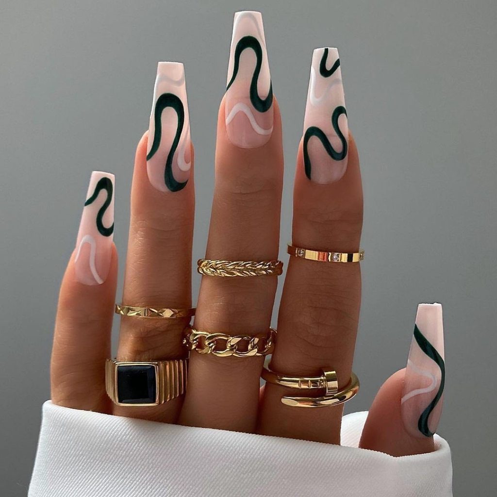 black and white swirl nails