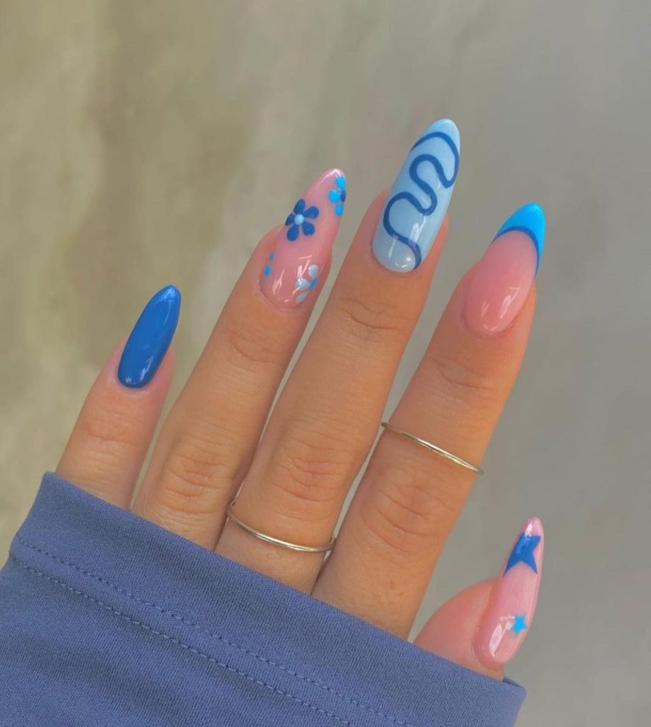 blue mix and match nails