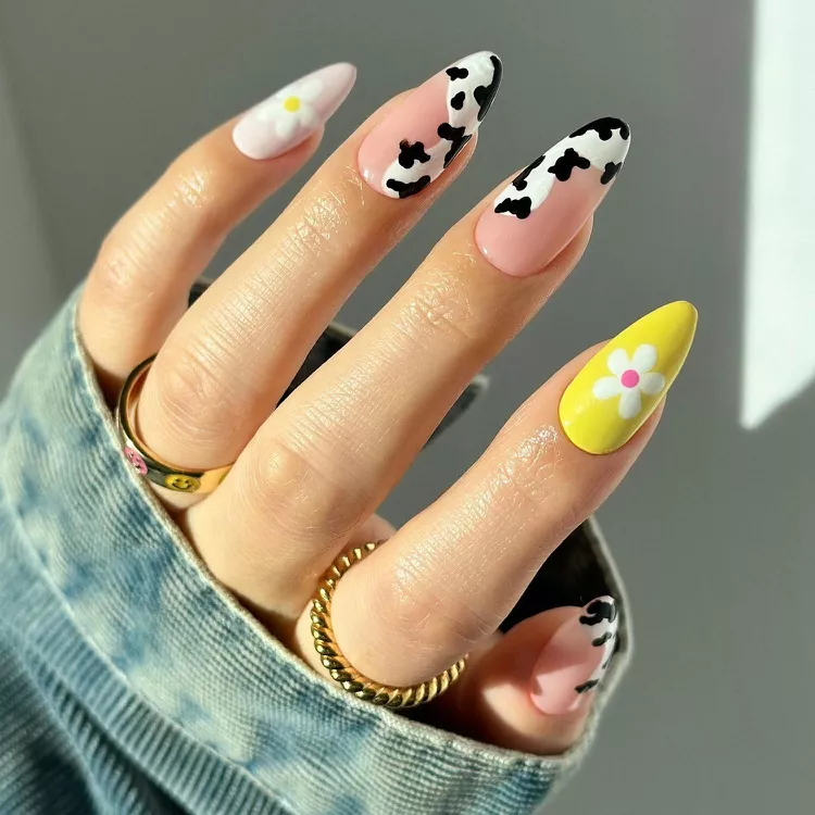 flower and animal print nails
