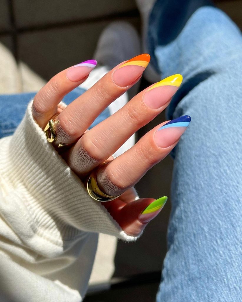 french tip rainbow nails
