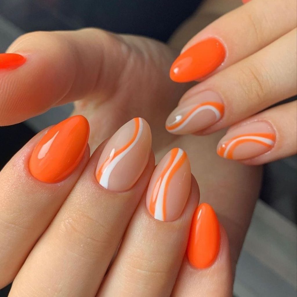 orange swirl nails