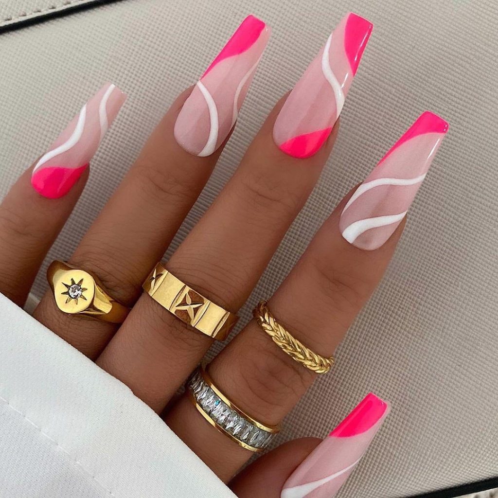 pink and white swirl nails