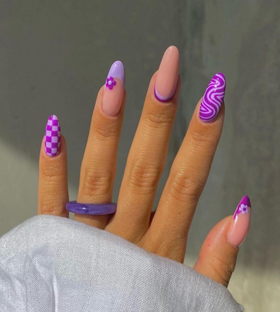 purple mix and match nails