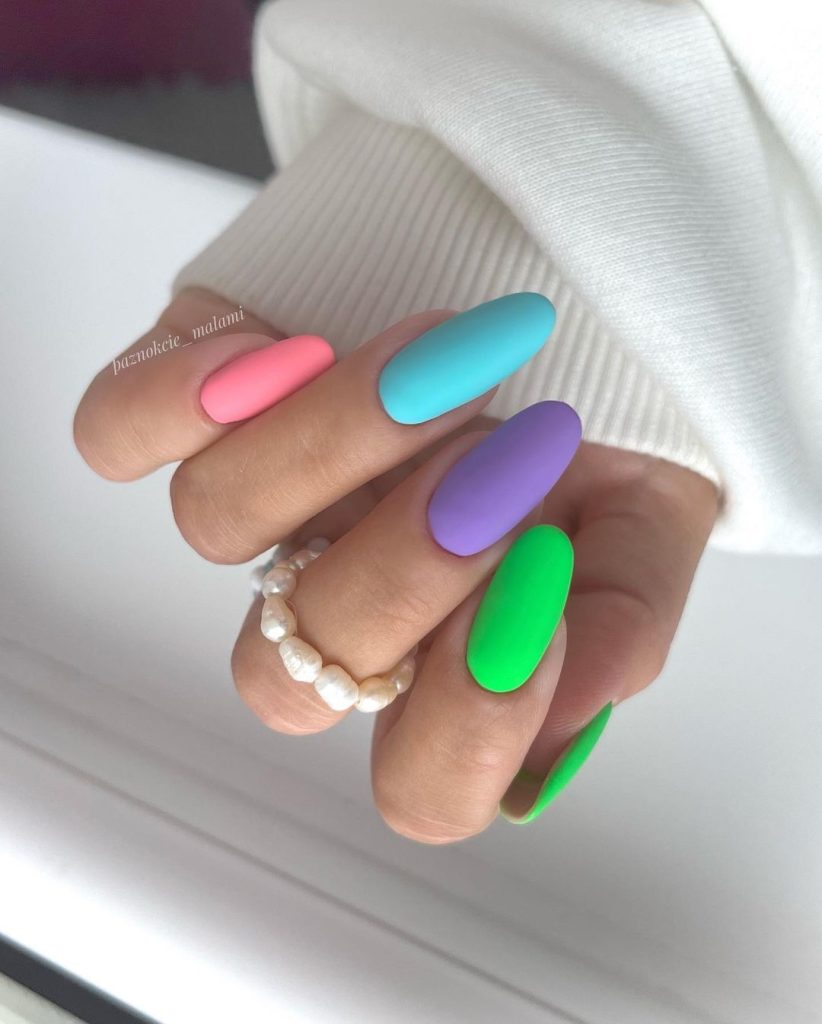 rainbow solid color nails
