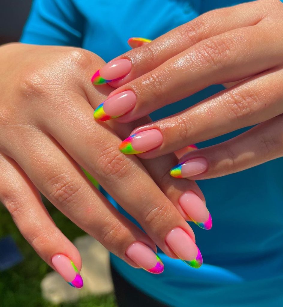 rainbow summer french tip nails