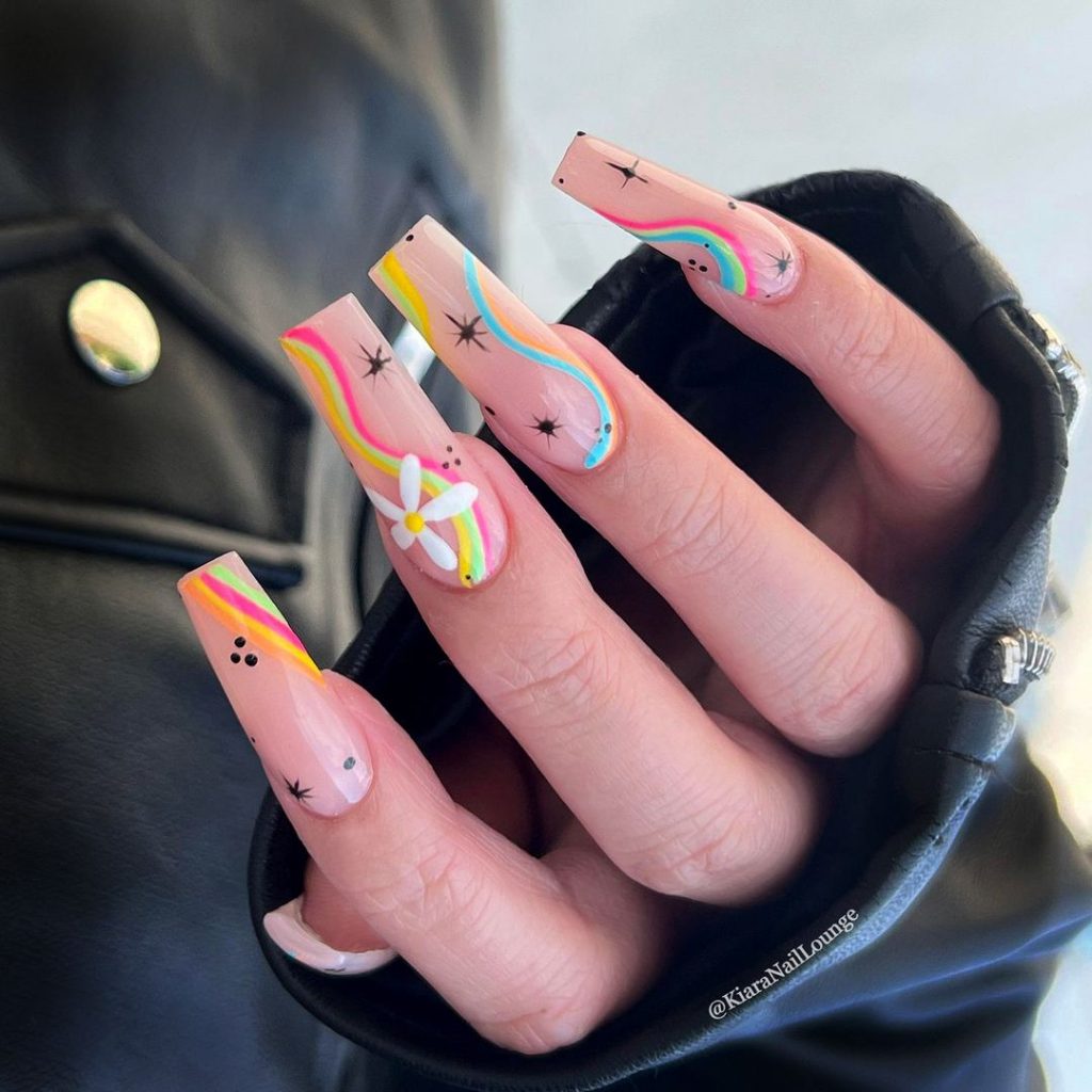 swirl nails with flowers