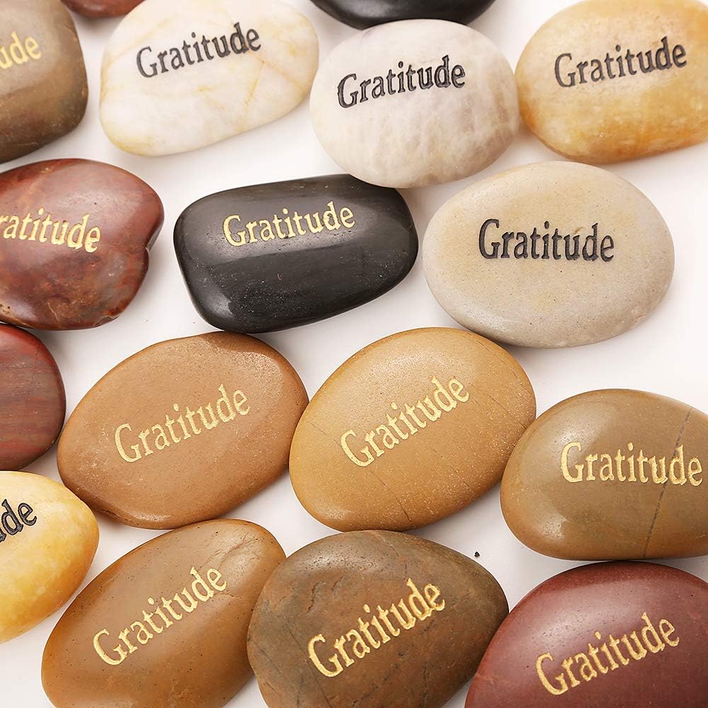 ROCKIMPACT 50PCS Gratitude Gratitude Rocks Bulk Engraved Rocks Inspirational Stones Prayer Gifts Zen Chakra Worry Stones Motivation Encouragement Rocks Wholesale Gratitude Stones