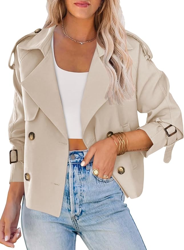 cropped double-breasted trench jacket
