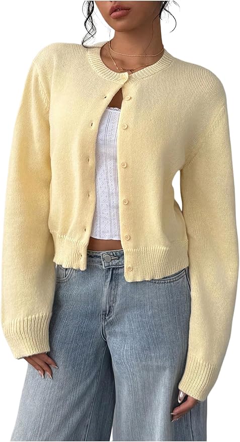 yellow cropped button-down cardigan