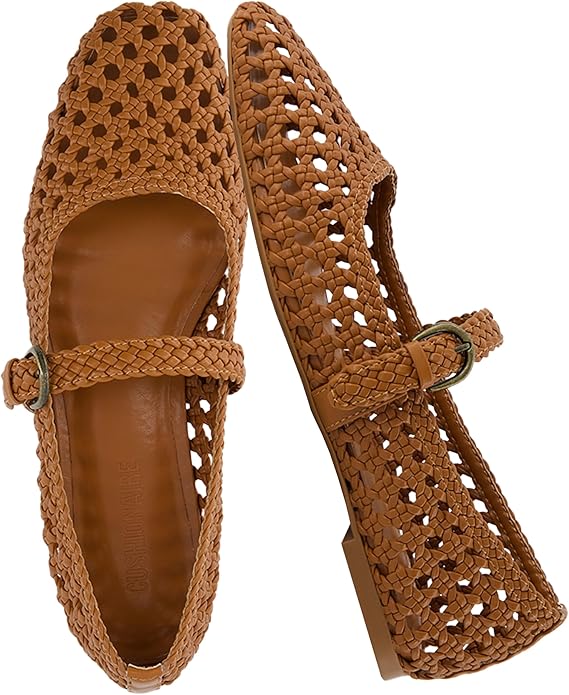 handwoven mary jane flats with braided buckle