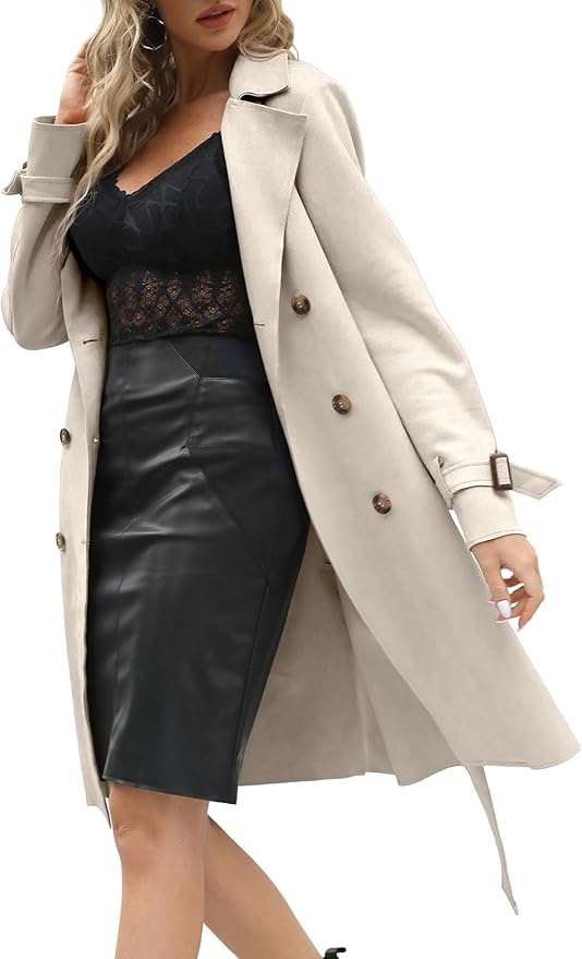 faux suede long trench coat
