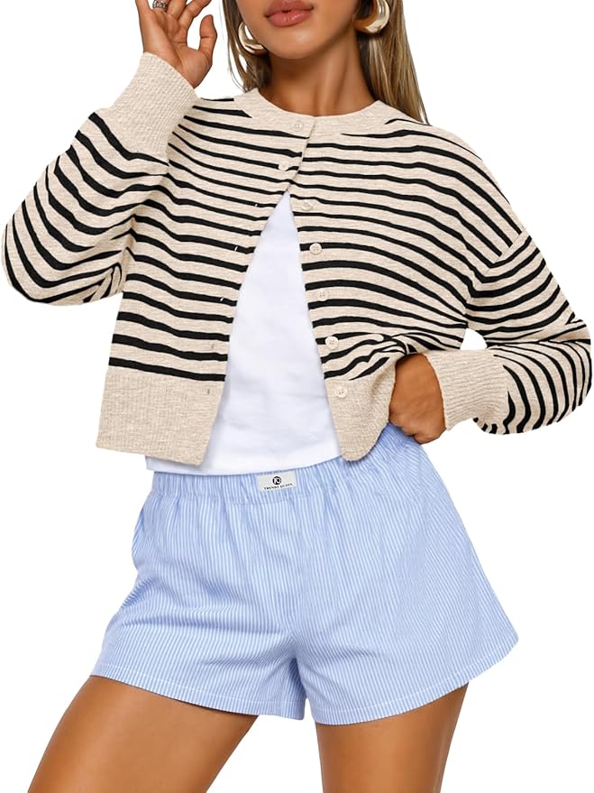 cropped striped lightweight cardigan