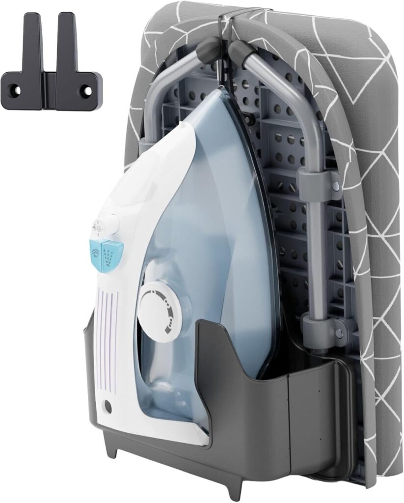 Small foldable tabletop ironing board with wall mount for laundry room