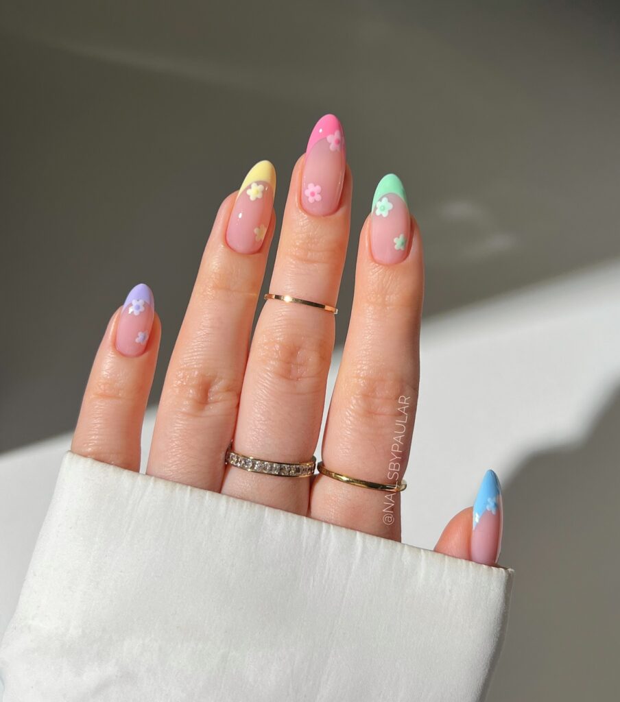 French tip floral nails
