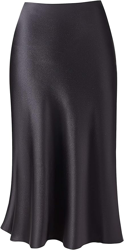 Midi Black Satin Skirt