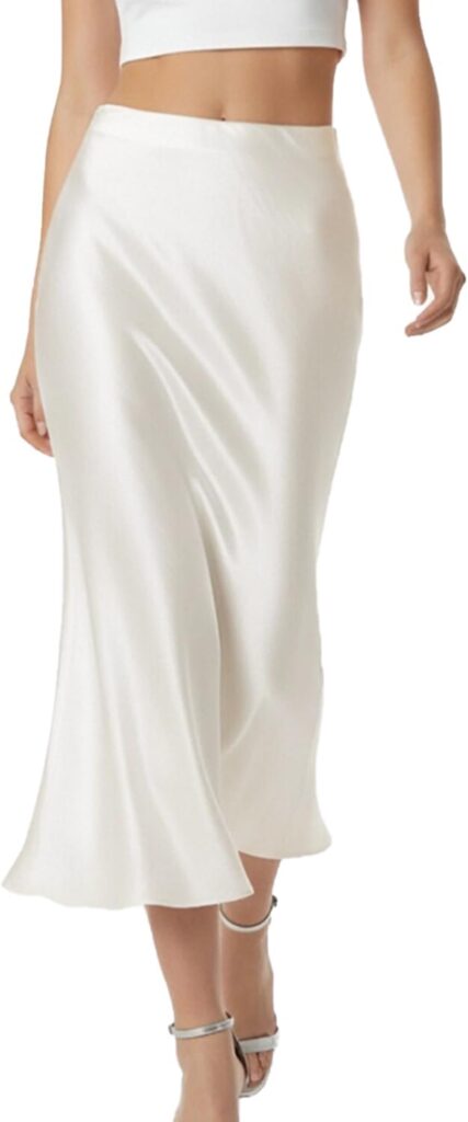 Midi White Satin Skirt