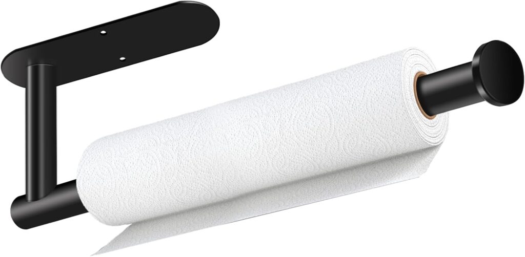 Stainless steel paper towel holder mounted under cabinet for kitchen