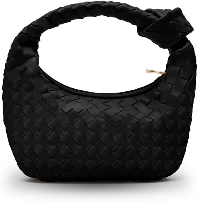 black mini woven hobo bag