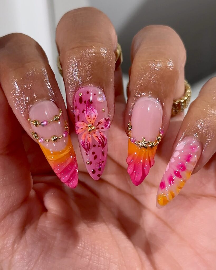 3d sunset summer nails