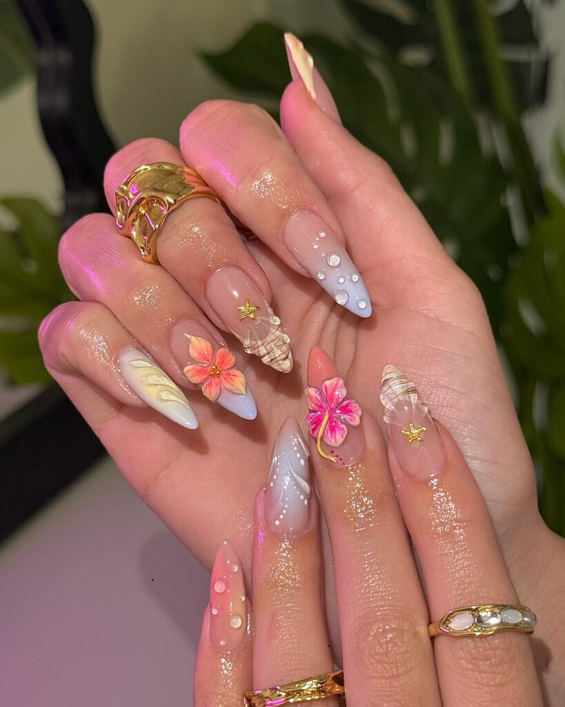 summer floral nails
